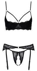 Cottelli LINGERIE komplet koronkowy 3-częściowy czarny 80B/M z brokatem