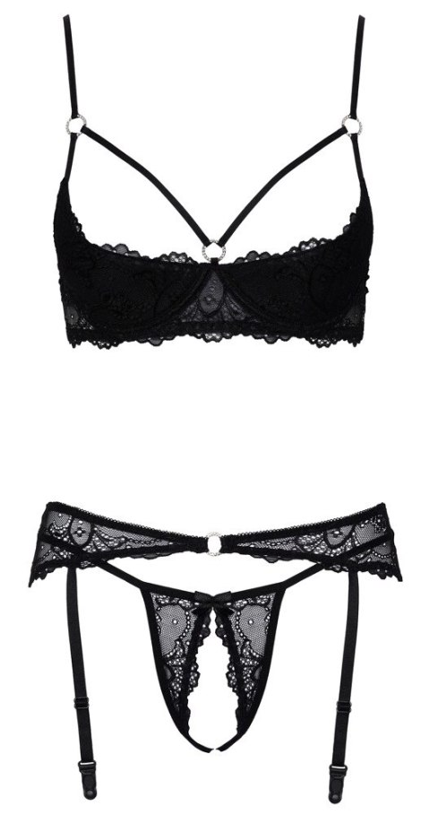 Cottelli LINGERIE komplet koronkowy 3-częściowy czarny 80B/M z brokatem Cottelli LINGERIE komplet koronkowy 3-częściowy czarny 80B/M z brokatem