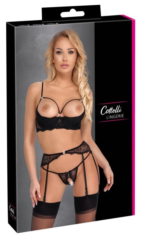 Cottelli Lingerie zestaw koronkowy 3-częściowy czarny 75B/S brokat