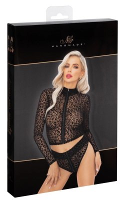 Noir Top Mesh Długi Rękaw Czarny Panterka M