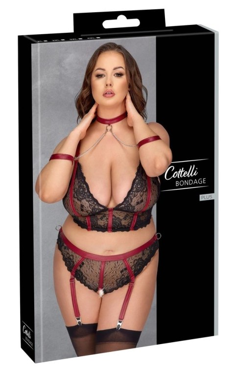 Cottelli Bondage Plus komplet koronkowy z akcesoriami 3XL czarny/czerwony Cottelli Bondage Plus komplet koronkowy z akcesoriami 3XL czarny/czerwony