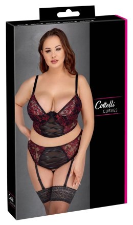 Cottelli Curves komplet koronkowy czarno-czerwony 2XL 95E z satynowym wiązaniem