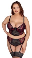 Cottelli Curves komplet koronkowy czarno-czerwony 2XL 95E z satynowym wiązaniem