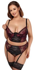 Cottelli Curves komplet koronkowy czarno-czerwony 2XL 95E z satynowym wiązaniem