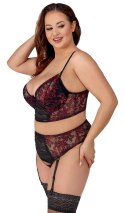 Cottelli Curves komplet koronkowy czarno-czerwony 2XL 95E z satynowym wiązaniem