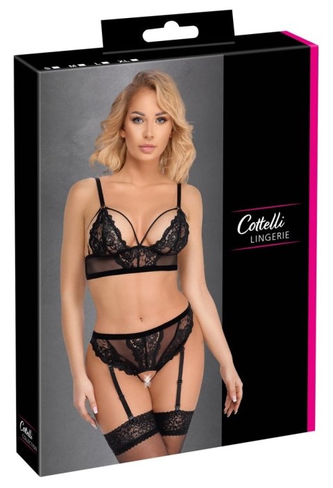 Cottelli Lingerie Komplet Koronkowy z Paskiem do Pończoch L, Czarny Cottelli Lingerie Komplet Koronkowy z Paskiem do Pończoch L, Czarny