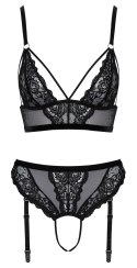 Cottelli Lingerie Komplet Koronkowy z Paskiem do Pończoch L, Czarny