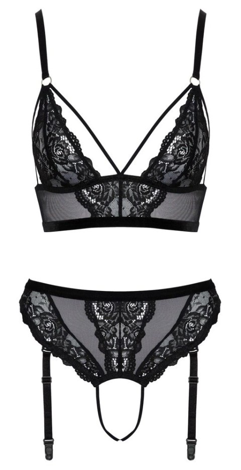 Cottelli Lingerie Komplet Koronkowy z Paskiem do Pończoch L, Czarny Cottelli Lingerie Komplet Koronkowy z Paskiem do Pończoch L, Czarny