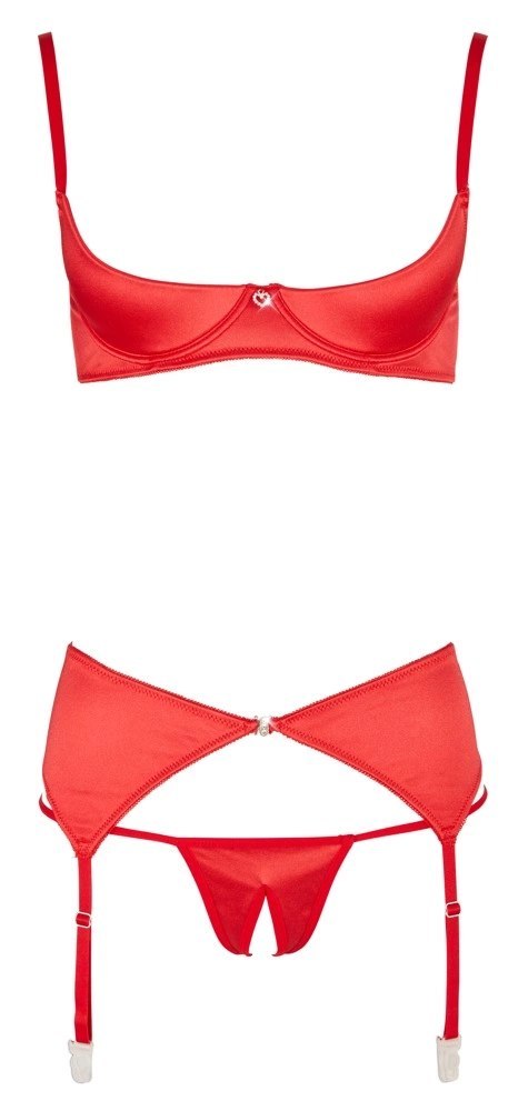 Cottelli Lingerie Zestaw Satynowy Czerwony 3-częściowy 85B/L Cottelli Lingerie Zestaw Satynowy Czerwony 3-częściowy 85B/L
