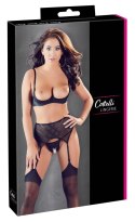 Cottelli Lingerie komplet 3-częściowy czarny 80B/M z pasem do pończoch