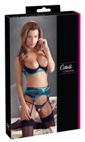 Cottelli Lingerie komplet 3-częściowy satyna koronka jadeit XL/90B