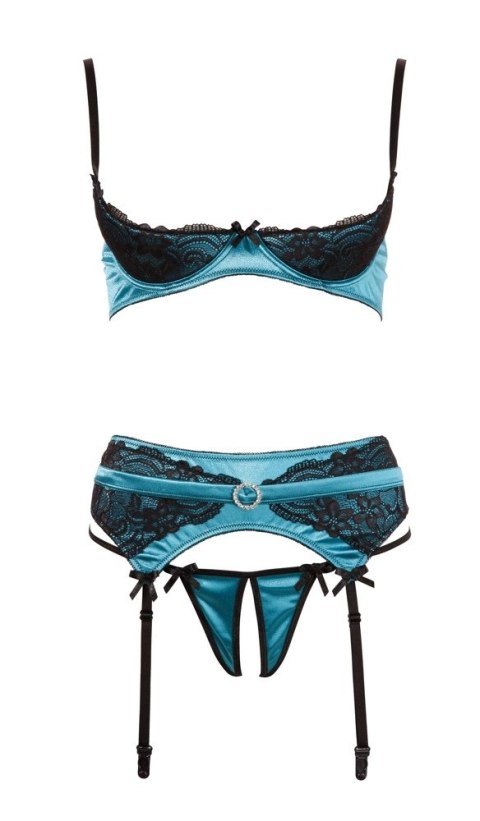 Cottelli Lingerie komplet 3-częściowy satyna koronka jadeit XL/90B Cottelli Lingerie komplet 3-częściowy satyna koronka jadeit XL/90B
