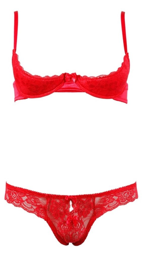 Cottelli Lingerie komplet koronkowy biustonosz bez miseczek i stringi czerwone 80B/M Cottelli Lingerie komplet koronkowy biustonosz bez miseczek i stringi czerwone 80B/M