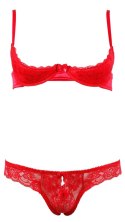 Cottelli Lingerie komplet koronkowy czerwony 75B/S satyna bez miseczek