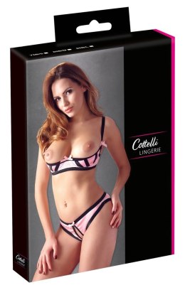 Cottelli Lingerie komplet satynowy rożowy 85B/L bez miseczek i z otwartymi figami