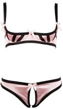 Cottelli Lingerie komplet satynowy rożowy 85B/L bez miseczek i z otwartymi figami