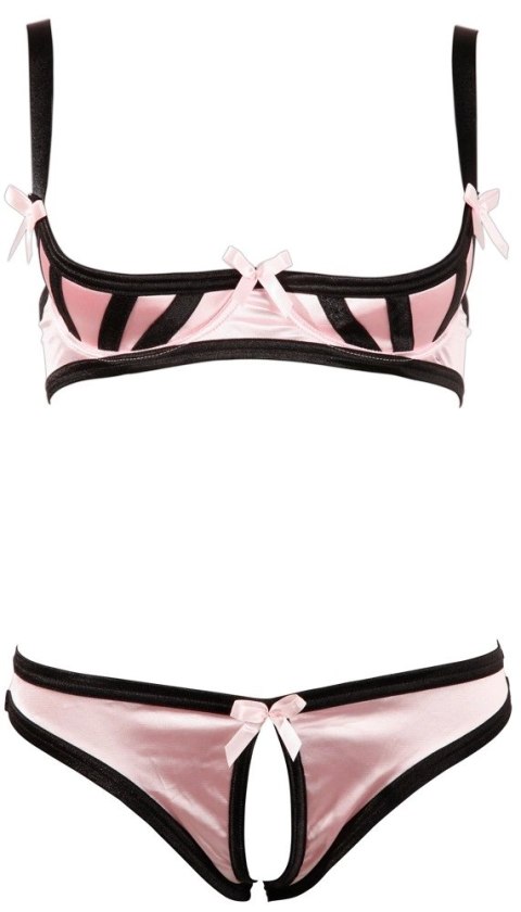 Cottelli Lingerie komplet satynowy rożowy 85B/L bez miseczek i z otwartymi figami Cottelli Lingerie komplet satynowy rożowy 85B/L bez miseczek i z otwartymi figami