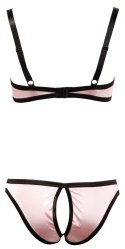 Cottelli Lingerie komplet satynowy rożowy 85B/L bez miseczek i z otwartymi figami