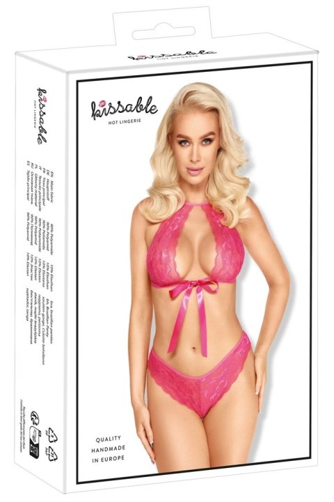Kissable Komplet Damski Koronkowy Rożowy z Satynową Kokardką L/XL Kissable Komplet Damski Koronkowy Rożowy z Satynową Kokardką L/XL