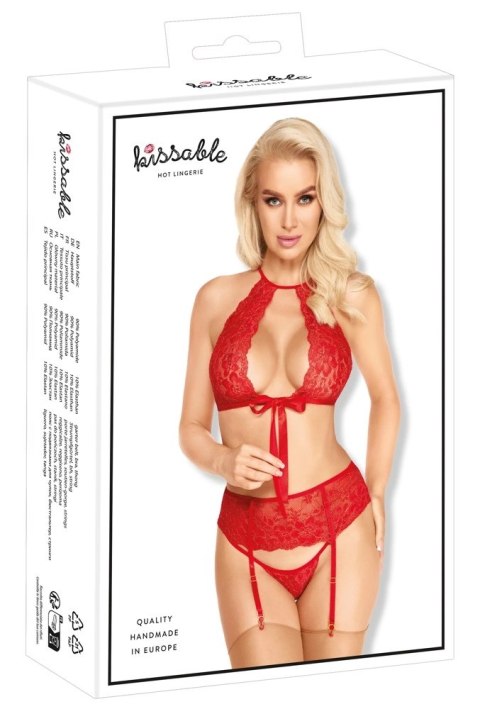 Kissable Komplet Koronkowy Czerwony S/M - Satynowe Detale i Regulacja Kissable Komplet Koronkowy Czerwony S/M - Satynowe Detale i Regulacja