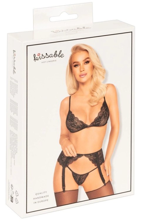 Kissable komplet koronkowy 3-częściowy czarny L/XL z regulacją Kissable komplet koronkowy 3-częściowy czarny L/XL z regulacją