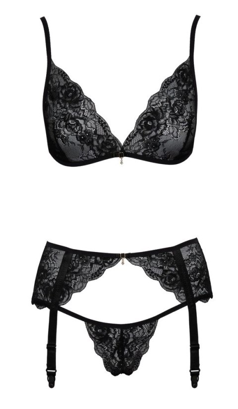 Kissable komplet koronkowy 3-częściowy czarny L/XL z regulacją Kissable komplet koronkowy 3-częściowy czarny L/XL z regulacją