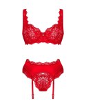 Obsessive Amor Cherris komplet bielizny czerwony 3-częściowy L/XL