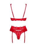 Obsessive Amor Cherris komplet bielizny czerwony 3-częściowy L/XL