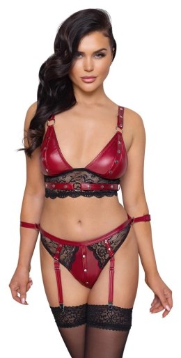 Cottelli Bondage komplet czerwony z koronką i paskami na kostki S