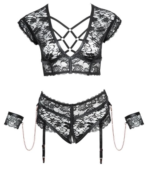 Cottelli Bondage komplet koronkowy z mankietami 2XL czarny Cottelli Bondage komplet koronkowy z mankietami 2XL czarny