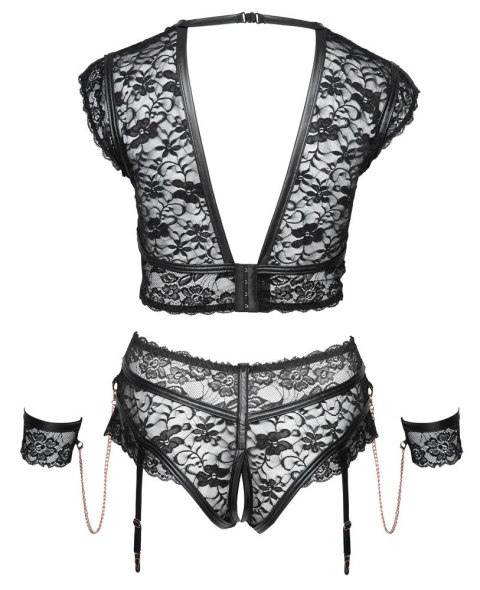 Cottelli Bondage komplet koronkowy z mankietami 2XL czarny Cottelli Bondage komplet koronkowy z mankietami 2XL czarny