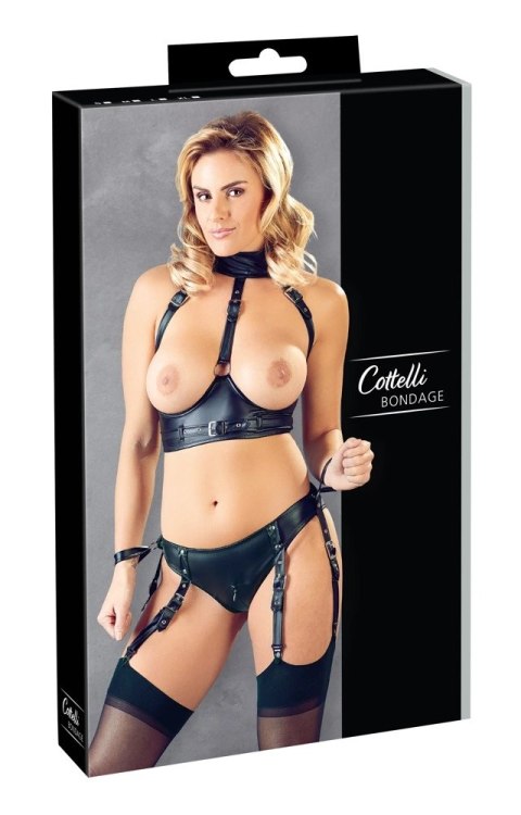 Cottelli Bondage komplet z otwartym biustonoszem i majtkami na szelkach S Cottelli Bondage komplet z otwartym biustonoszem i majtkami na szelkach S
