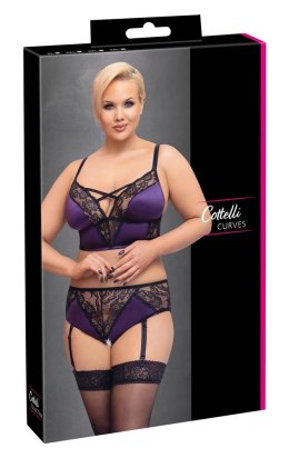 Cottelli CURVES komplet satynowo-koronkowy 2-częściowy 2XL fiolet-czerń