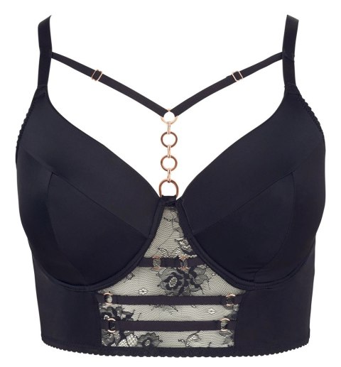 Cottelli Curves Longline biustonosz czarny z koronką i detalami rożowe złoto 95F Cottelli Curves Longline biustonosz czarny z koronką i detalami rożowe złoto 95F