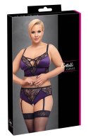 Cottelli Curves Satynowo-Koronkowy Komplet Bralette+Majtki z Podwiązką XL