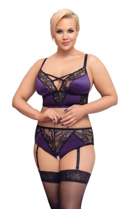 Cottelli Curves Satynowo-Koronkowy Komplet Bralette+Majtki z Podwiązką XL