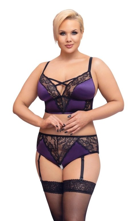 Cottelli Curves Satynowo-Koronkowy Komplet Bralette+Majtki z Podwiązką XL Cottelli Curves Satynowo-Koronkowy Komplet Bralette+Majtki z Podwiązką XL