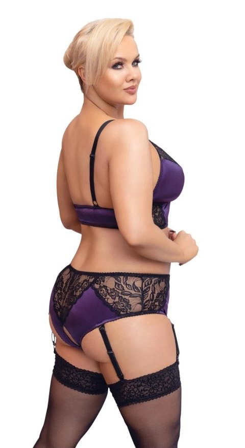 Cottelli Curves Satynowo-Koronkowy Komplet Bralette+Majtki z Podwiązką XL Cottelli Curves Satynowo-Koronkowy Komplet Bralette+Majtki z Podwiązką XL