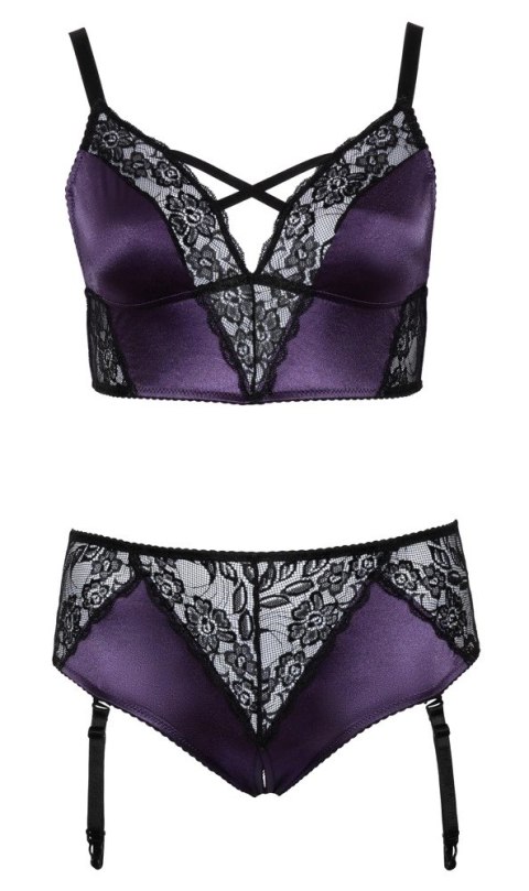 Cottelli Curves Satynowo-Koronkowy Komplet Bralette+Majtki z Podwiązką XL Cottelli Curves Satynowo-Koronkowy Komplet Bralette+Majtki z Podwiązką XL