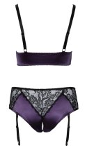 Cottelli Curves Satynowy Komplet z Koronką 3XL - Bralette i Majtki z Podwiązką