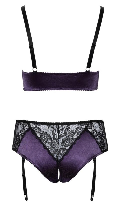 Cottelli Curves Satynowy Komplet z Koronką 3XL - Bralette i Majtki z Podwiązką Cottelli Curves Satynowy Komplet z Koronką 3XL - Bralette i Majtki z Podwiązką