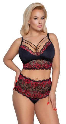 Cottelli Curves komplet koronkowy XL czarny z wysokimi figami i ozdobnymi paskami