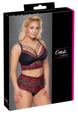 Cottelli Curves komplet koronkowy czarny 2XL z wysokimi stringami