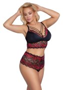 Cottelli Curves komplet koronkowy czarny 2XL z wysokimi stringami