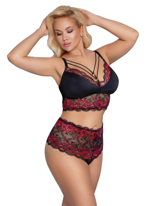 Cottelli Curves komplet koronkowy czarny 2XL z wysokimi stringami Cottelli Curves komplet koronkowy czarny 2XL z wysokimi stringami