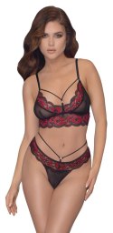 Cottelli LINGERIE komplet koronkowy z siateczką czarno-czerwony S