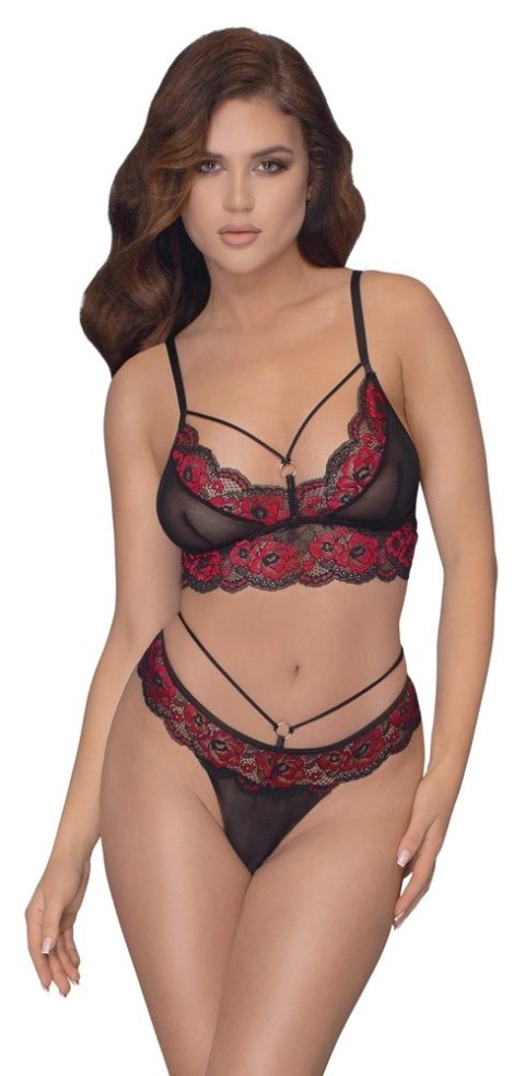 Cottelli LINGERIE komplet koronkowy z siateczką czarno-czerwony S Cottelli LINGERIE komplet koronkowy z siateczką czarno-czerwony S