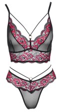 Cottelli LINGERIE komplet koronkowy z siateczką czarno-czerwony S