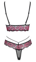 Cottelli LINGERIE komplet koronkowy z siateczką czarno-czerwony S
