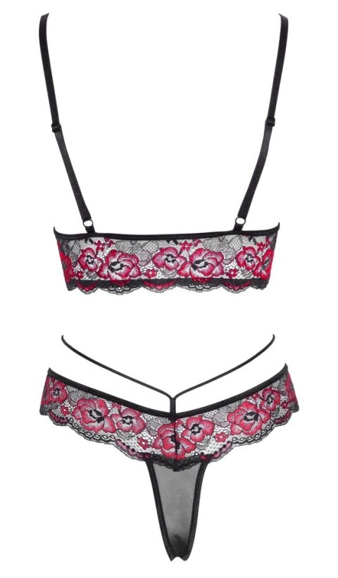 Cottelli LINGERIE komplet koronkowy z siateczką czarno-czerwony S Cottelli LINGERIE komplet koronkowy z siateczką czarno-czerwony S
